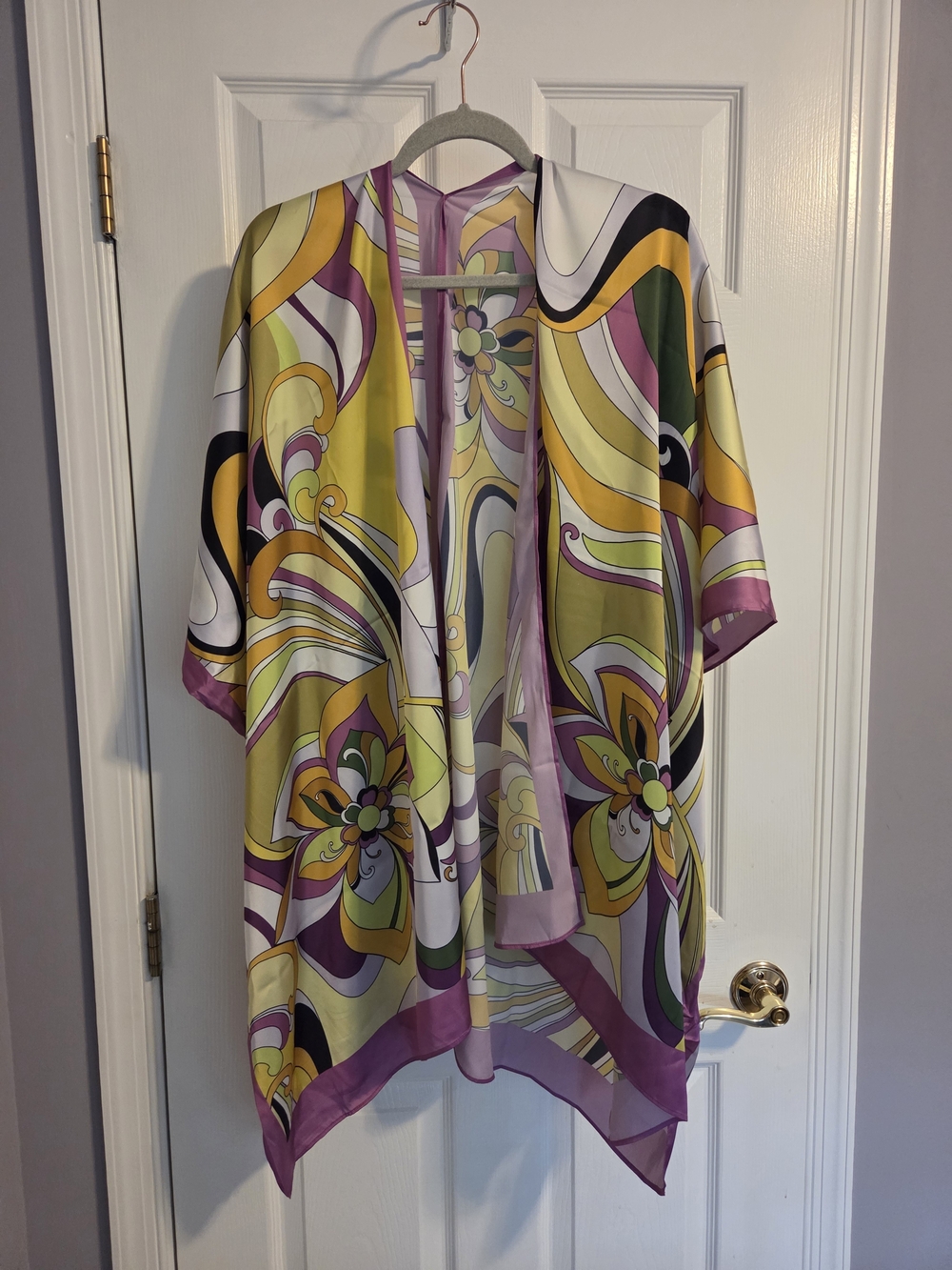 Jean-Pierre Klifa Open-Front Kimono Wrap in Yellow and Purple